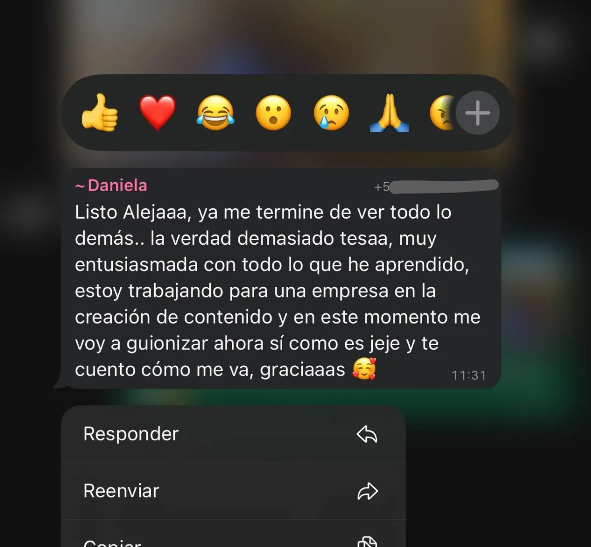Evidencia de resultado para Daniela
